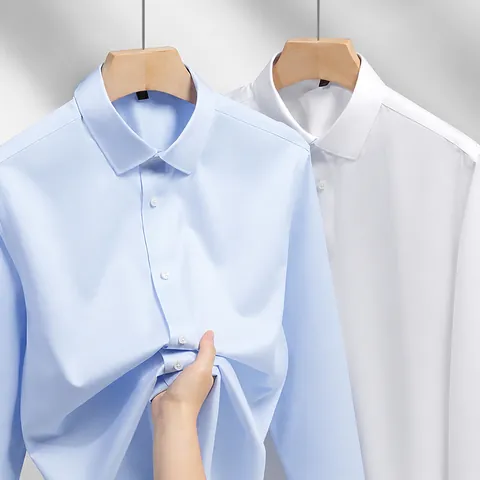 Hommes Femmes Unisexe Affaires Formelle Chemise Blanche Nombre 200 Pur Coton DP Sans Repassage Manches Longues Couleur Unie Travail Top