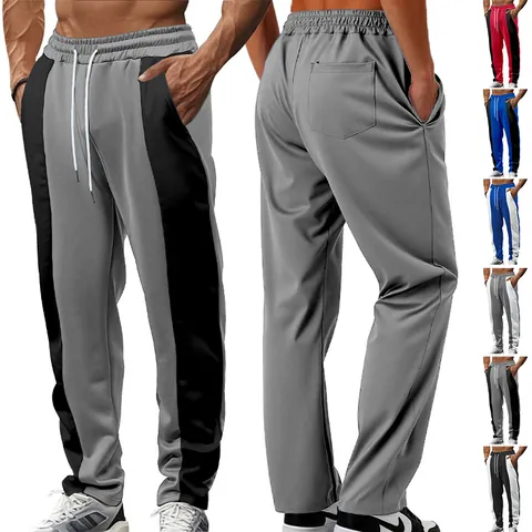 Men's Casual Sporty Jogger Pants Contrast Color-Block Patchwork Drawstring Elastic Waist Quick-Dry Loose Workout Bottoms