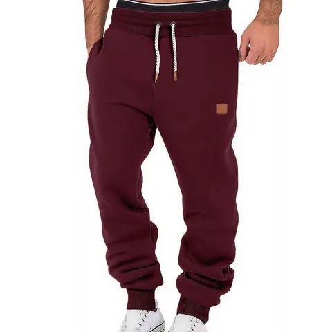Men Jogger Pants Sports Sweatpants Polyester Elastane Drawstring Casual Trousers Ribbed Cuffs Pockets Solid Color