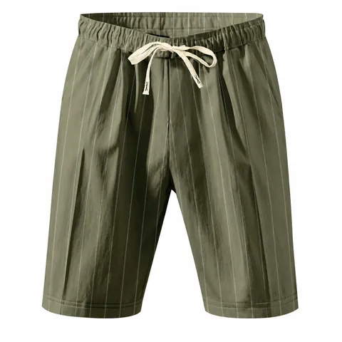 Men Casual Linen Striped Shorts Loose Fit Drawstring Elastic Waist Summer Beach Bottoms Fashion Breathable Comfortable Daily Shorts
