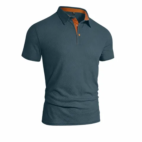Men Color Block Short Sleeve Polo Shirt Ice Feeling Contrast Lapel Business Casual Button Elastic Polo Top Plus Size