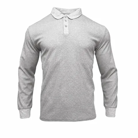 Polo de Manga Larga de Punto de Gofre Casual para Hombre Corte Holgado de Poliéster con Botones Solapa Color Sólido Transpirable Ropa Cómoda