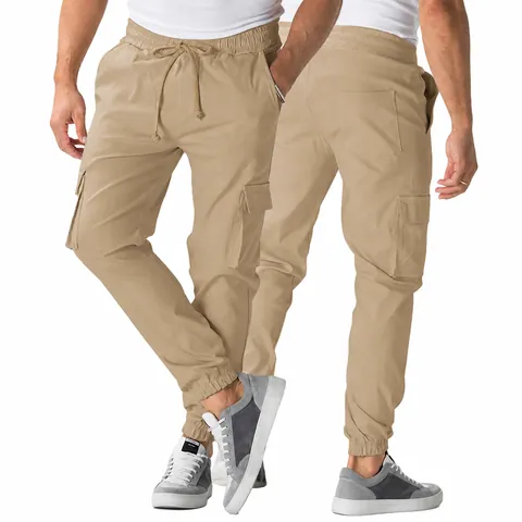 Men's Casual Cargo Pants Outdoor Multi-Pocket Jogger Sweatpants Solid Color Drawstring Loose Cuffed Sweatpants For Men Daily