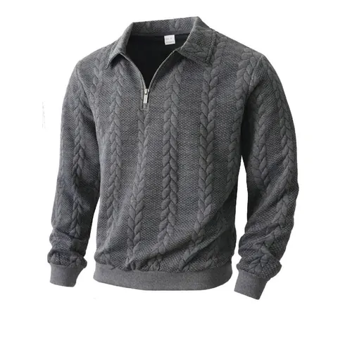 Felpa da Uomo in Maglia Jacquard con Mezza Zip Colletto Polo Manica Lunga Pullover Casual Top Sportivo Moda Strutturata Abbigliamento Autunno Inverno