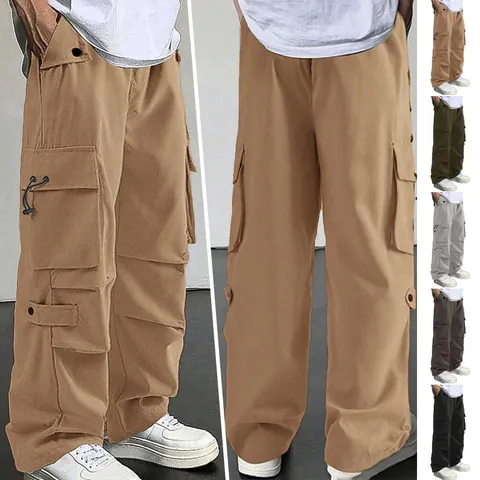 Men Cargo Pants Multi Pocket Loose Fit Straight Leg Quick Dry Functional Parachute Trousers Retro Streetwear