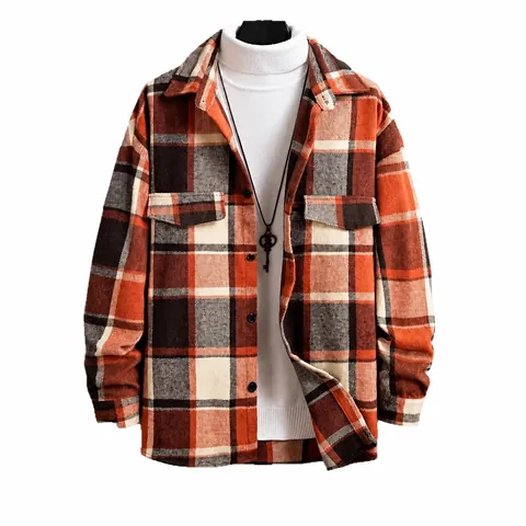 Herren Casual Karo Hemdjacke Revers Knopfleiste Langarm Shirt Jacke Mit Taschen Vintage Karo Oberbekleidung Top