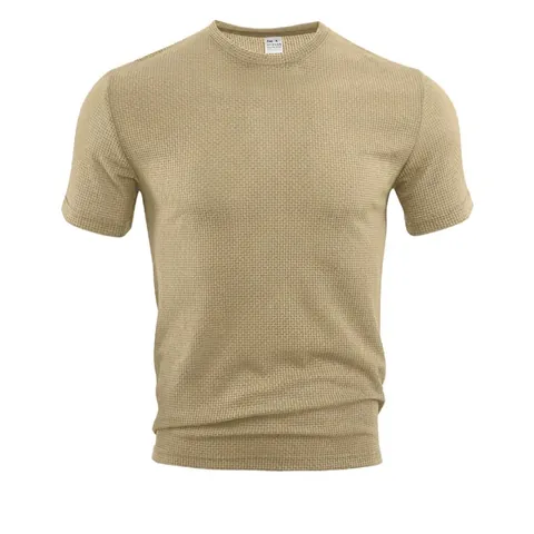 T-Shirt à Manches Courtes pour Hommes Coupe Ajustée en Tricot Gaufre Respirant Couleur Unie Haut de Sport Été