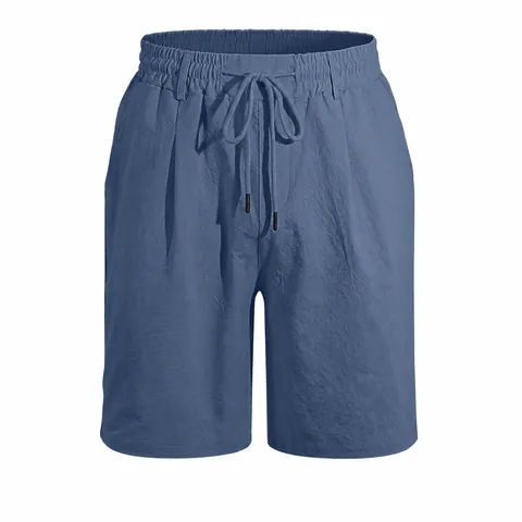 Men Casual Cotton Linen Shorts Summer Breathable Quick Dry Solid Color Elastic Waist Drawstring Beach Bottom For Outdoor Sport