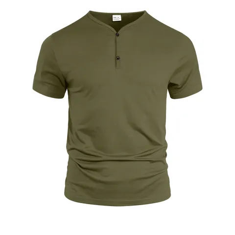 Chemise Henley pour Homme Col en V Manches Courtes Respirant Mélange de Coton T-Shirt Décontracté Ample Sport Haut Uni