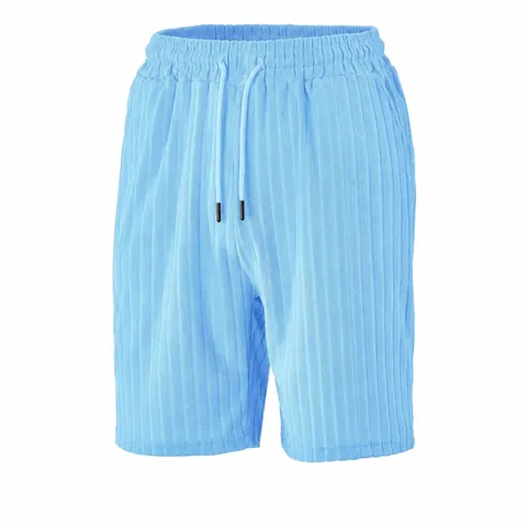 Short Décontracté Été Homme Polyester Tissu Texturé Jambe Droite Cordon de Serrage Ample Respirant Short de Plage