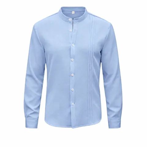 Men's American Casual Solid Color Stand Collar Long Sleeve Shirt Top Breathable Polyester Button Down Shacket Clothing For Men