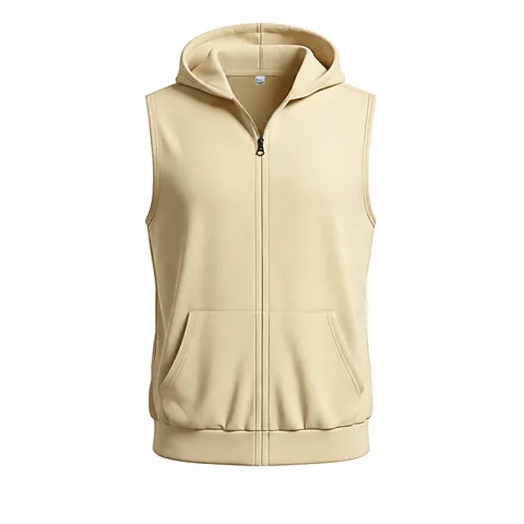 Men's Sporty Hooded Sleeveless Tank Top With Full Zipper Pockets Minimalist Solid Color Breathable Knitted Vest For Gym Training Summer