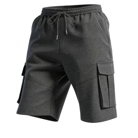 Herren Casual Cargo Shorts Einfarbig Multi-Taschen Elastischer Bund Kordelzug Sommer Fünf-Punkt-Shorts Outdoor Strandkleidung