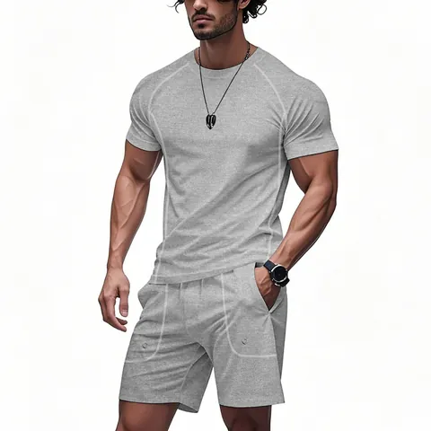 Tuta Sportiva da Uomo Estiva con Cuciture a Contrasto Maglietta a Maniche Corte e Pantaloncini ad Asciugatura Rapida Completo Casual