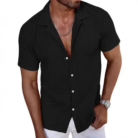 Polo da Uomo a Maniche Corte in Maglia Strutturata Estiva Traspirante Tinta Unita Revers Abbottonato Top Casual per Uomo Leggero Comfort Abbigliamento Moda