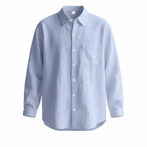 Chemise Décontractée en Lin pour Hommes Manches Longues à Revers Avec Poche Poitrine Couleur Unie Respirante Top de Plage