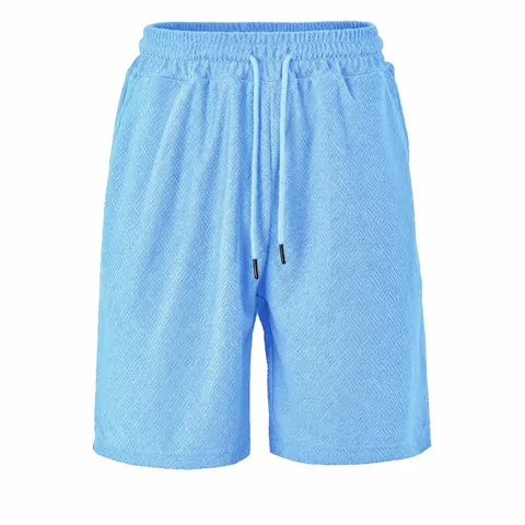 Men Summer Casual Shorts Towel Jacquard Fabric Breathable Loose Fit Bottom Drawstring Elastic Waist Beach Fashion Shorts