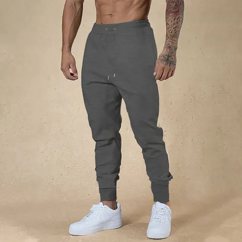 Men Jogger Sweatpants Knit Polyester Drawstring Elastic Waist Sports Gym Running Casual Solid Color Urban Pants