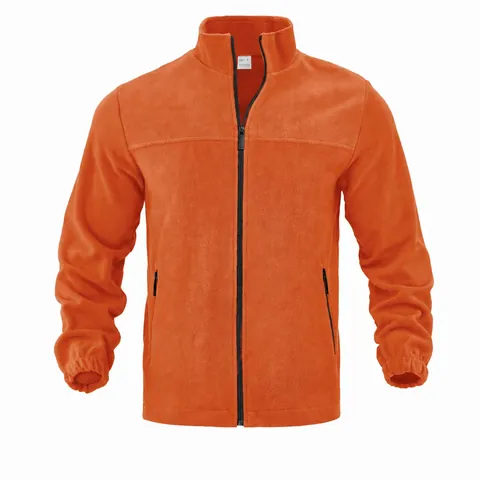 Men's Outdoor Polar Fleece Jacket Stand Collar Full Zip Solid Color Winter Warm Soft Shell Coat For Hiking Sports Casual Top