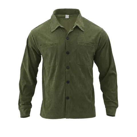 Men Heavyweight Corduroy Long Sleeve Shirt Casual Solid Color Button Down Top With Double Chest Pockets Workwear Style Shacket For Men