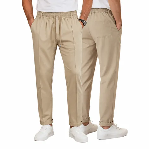 Men's Casual Sweatpants Straight Leg Jogger Pants With Drawstring Elastic Waist Solid Color Twill Trousers For Spring Autumn