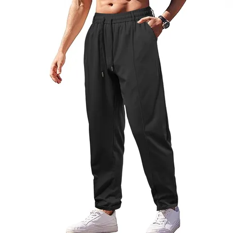 Men's Casual Sweatpants Straight Leg Jogger Pants With Drawstring Elastic Waist Solid Color Twill Trousers For Spring Autumn