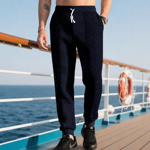 Pantaloni da Jogging Casual da Uomo in Jacquard Traspirante a Gamba Dritta Con Coulisse per Moda Estiva all'Aperto Parte Inferiore