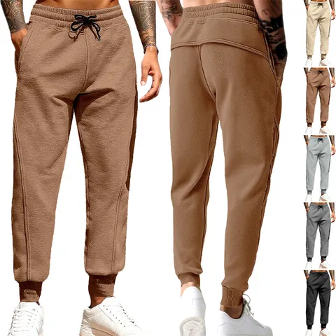Men's Casual Jogger Pants American Sporty Drawstring High Waist Loose Fit Sweatpants Brushed Polyester Trousers Bottom