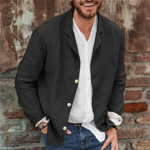 Blazer da Uomo Casual in Cotone Vestibilità Lenta Revers Monopetto Morbido Leggero Elegante Capispalla per Primavera Estate Top