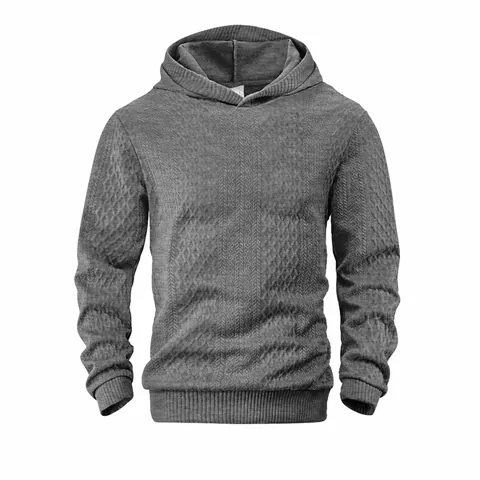 Sweat à Capuche Jacquard Décontracté pour Hommes Couleur Unie Coupe Large Sweat Chaud Automne Hiver Streetwear Top
