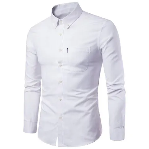 Camisa Oxford Ajustada de Manga Larga para Hombre Casual Sin Planchado con Cuello de Botones Mezcla de Algodón Color Sólido Business