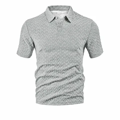 Men Casual Polyester Polo Shirt Waffle Jacquard Texture Short Sleeve Lapel Top Solid Color Breathable Summer Fashion Wear