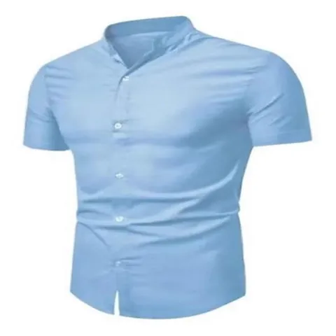 Camisa Casual para Hombre Color Sólido Manga Corta Cuello Mandarín Botones Verano Poliéster sin Plancha Corte Regular