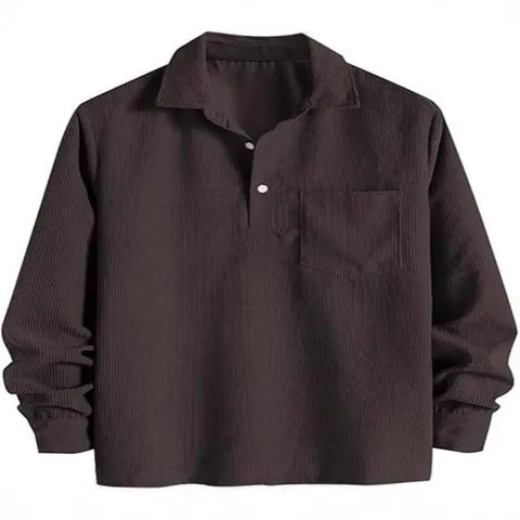 Top Pullover de Pana de Poliéster Vintage para Hombre Manga Larga Color Sólido Camisa de Solapa Con Bolsillo Ropa Casual Hombre