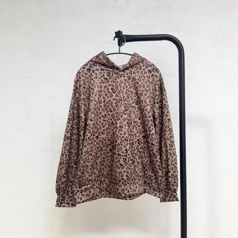 Men's American Vintage Leopard Print Hoodie Oversized Loose Casual Pullover Top Acetate Cotton Blend Sweatshirt For Men