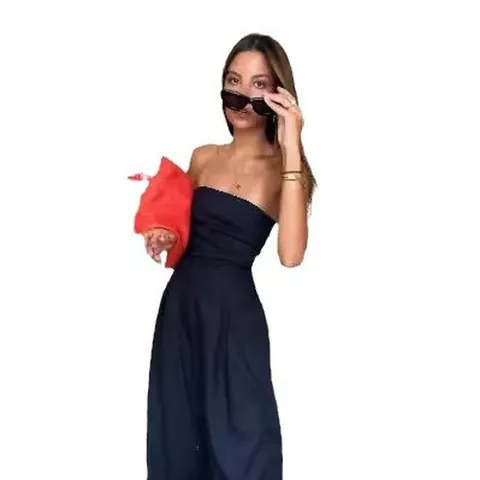 Combinaison Femme Sexy Tube Top 2024 Mode Slim Fit Jambe Large Combinaison Décontractée Été Playsuit Couleur Unie Polyester