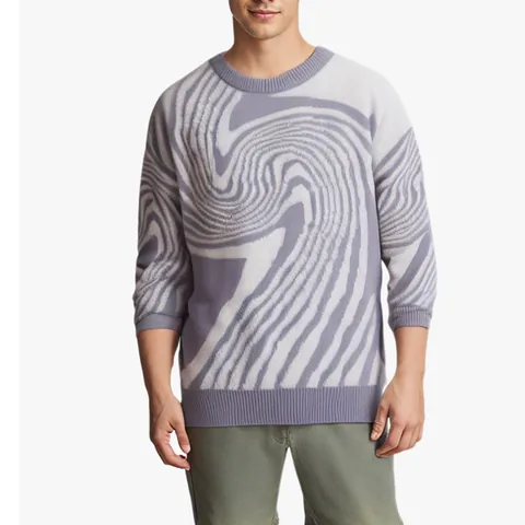Men's Jacquard Swirl Pattern Sweater Loose Casual Crew Neck Knitwear Pullover Long Sleeve Top For Autumn Winter