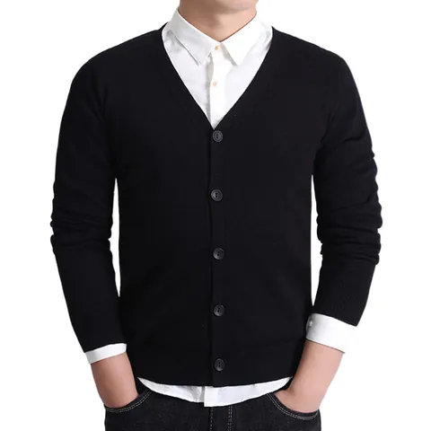 Men's Knitted Cardigan Business Casual V-Neck Long Sleeve Sweater Jacket Japanese Minimalist Pure Cotton Single Breasted Top