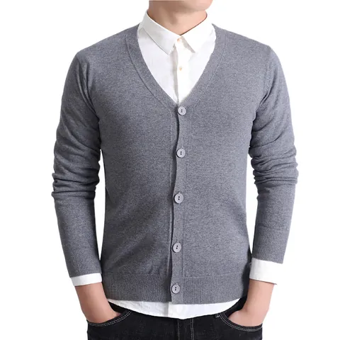 Men's Knitted Cardigan Business Casual V-Neck Long Sleeve Sweater Jacket Japanese Minimalist Pure Cotton Single Breasted Top