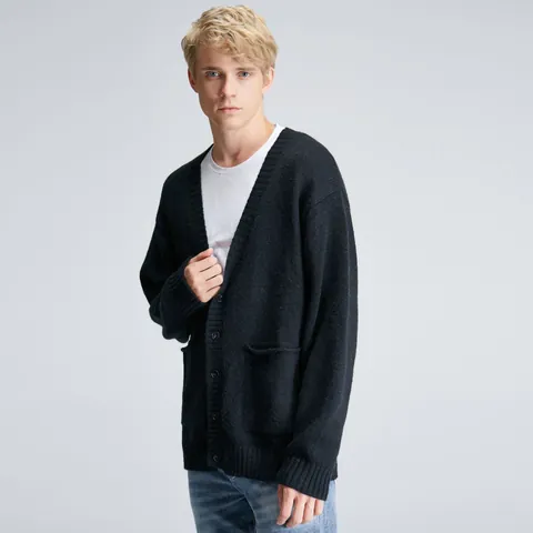 Men's Casual Acrylic Knit Cardigan V-Neck Button Down Top Loose Lazy Style Sweaters With Pockets For Teens Youth Outerwear