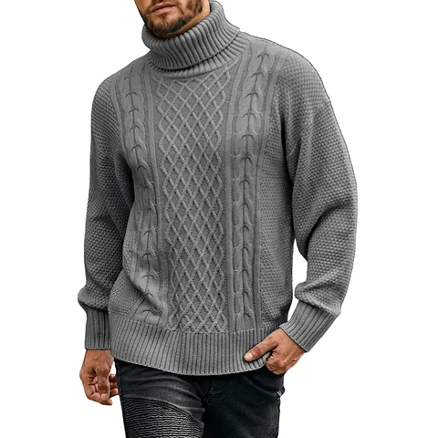 Heren Herfst Winter Coltrui Kabelgebreide Trui Lange Mouw Pullover Effen Kleur Acryl Warm Casual Jumper Top Voor Mannen