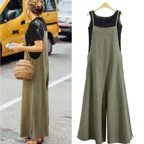 Women Loose Casual Wide Leg Jumpsuit Sleeveless Spaghetti Strap Solid Color One Piece Romper With Pockets Summer Fashion Outfits