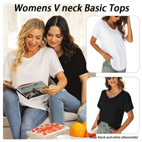 Women's Summer V-Neck Short Sleeve Cold Shoulder T-Shirt Casual Loose Modal Basic Tops Fashion Solid Color T-Shirt