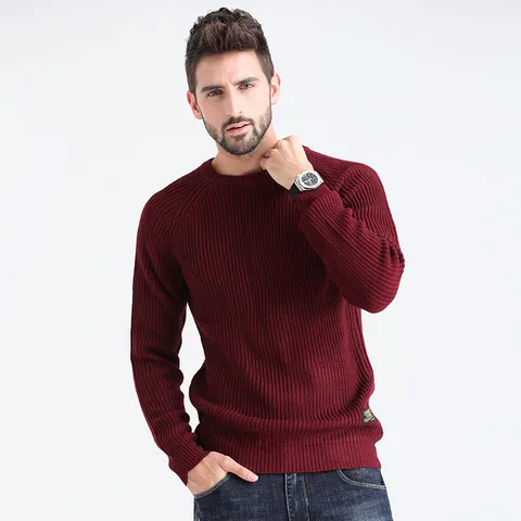 Men's Casual Acrylic Ribbed Knit Sweater Autumn Winter Crew Neck Pullover Solid Color Fashion Knitted Jumper For Young Men