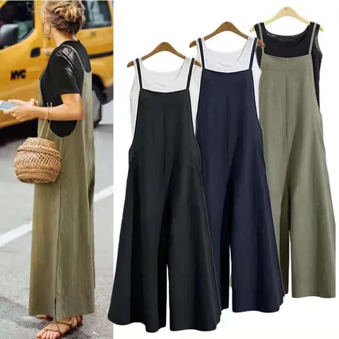 Women Loose Casual Wide Leg Jumpsuit Sleeveless Spaghetti Strap Solid Color One Piece Romper With Pockets Summer Fashion Outfits