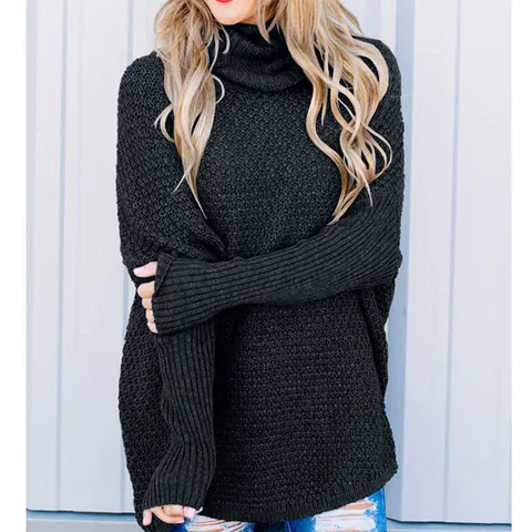 Women Loose Casual Acrylic Jacquard Turtleneck Sweater Winter Long Sleeve Knitted Top Solid Color Pullover For Ladies