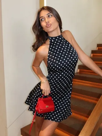 Women Polka Dot Halter Neck Backless Dress Sexy Sleeveless Bodycon Mini Dress For Summer Party Elegant Fashion Clothing