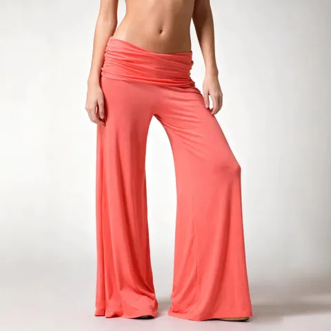 Women Casual Wide Leg Flare Yoga Pants Solid Color Loose Knitted Trousers High Waist Summer Fitness Lounge Bottom