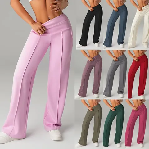 Women's High Waist Wide Leg Yoga Pants Tummy Control Loose Polyester Sports Trousers For Running Fitness Workout Outdoor Casual Bottom