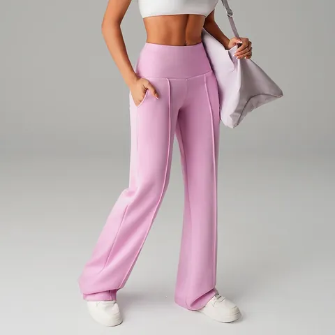 Women's High Waist Wide Leg Yoga Pants Tummy Control Loose Polyester Sports Trousers For Running Fitness Workout Outdoor Casual Bottom